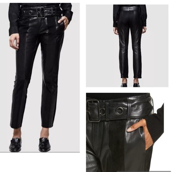 FRAME Paneled 100% Suede & Leather Belted Pants Women’s 26 x28 - Picture 1 of 15